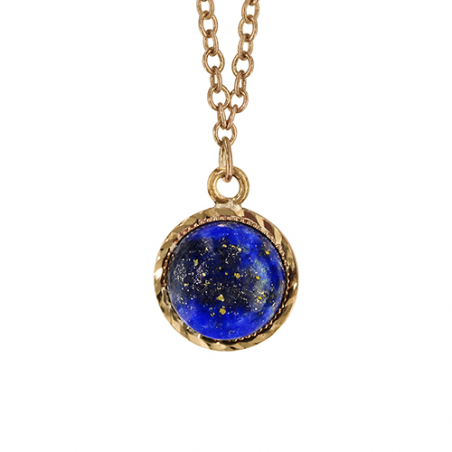 Collier plaqué or pendentif lapis lazuli rond cabochon