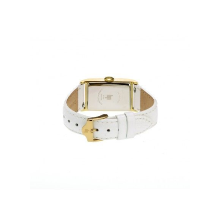 Montre LIP Churchill cadran rectangulaire acier doré bracelet cuir blanc laqué