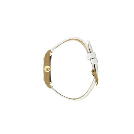 Montre LIP Churchill cadran rectangulaire acier doré bracelet cuir blanc laqué