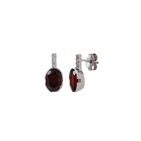 Boucles d'oreilles or blanc 18 carats grenat oxydes