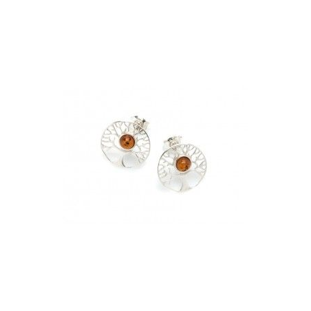 Boucles d'oreilles argent arbre de vie ambre