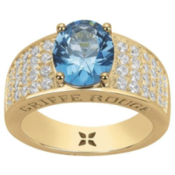 Bague plaqué or GRIFFE ROUGE pierre bleue