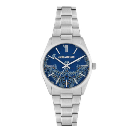 Montre ZADIG ET VOLTAIRE tout acier fond bleu à motifs Montre ZADIG ET VOLTAIRE tout acier fond bleu à motifs