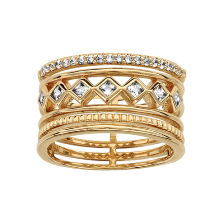 Bague plaqué or multi anneaux oxydes