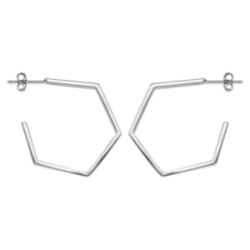 Demi créoles argent forme hexagonale