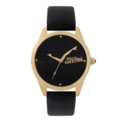 Montre JEAN PAUL GAULTIER boite doré fond et bracelet cuir noir