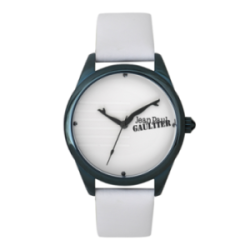 Montre JEAN PAUL GAULTIER boite bleu fond et bracelet cuir blanc