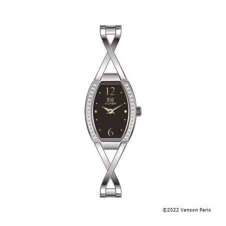 Montre CLYDA tout acier forme tonneau fond noir Montre CLYDA tout acier forme tonneau fond noir