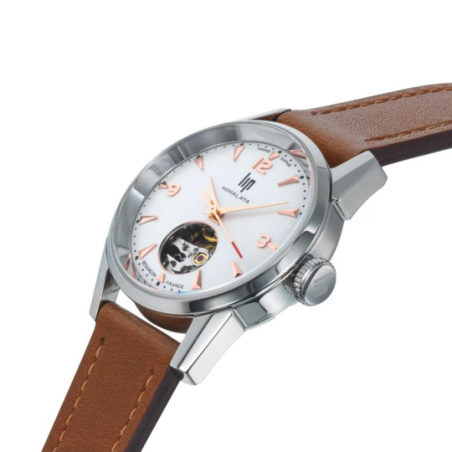 Montre LIP Himalaya fond blanc coeur battant bracelet cuir marron Montre LIP Himalaya fond blanc coeur battant bracelet cuir marron
