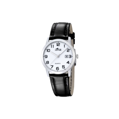 Montre LOTUS fond blanc chiffré bracelet cuir noir