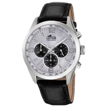 Montre chrono LOTUS acier bracelet cuir noir Montre chrono LOTUS acier bracelet cuir noir