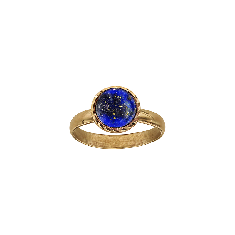 Bague plaqué or lapis lazuli rond cabochon