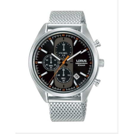 Montre homme LORUS chrono bracelet milanais fond noir Montre homme LORUS chrono bracelet milanais fond noir