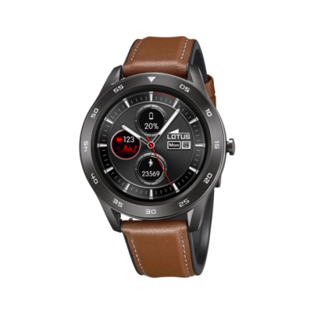 Montre homme connectée LOTUS boite noire bracelet cuir marron Montre homme connectée LOTUS boite noire bracelet cuir marron
