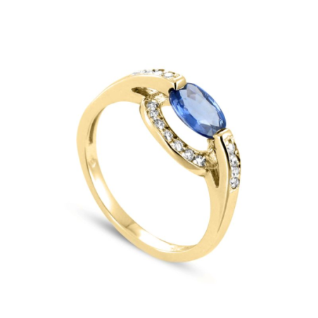 Bague or jaune 18 carats saphir central oval entourage diamants Bague or jaune 18 carats saphir central oval entourage diamants