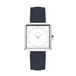 Montre AMALYS carré fond blanc bracelet cuir bleu