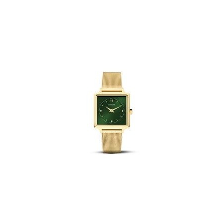 Montre AMALYS carré tout acier doré bracelet milanais fond vert Montre AMALYS carré tout acier doré bracelet milanais fond vert