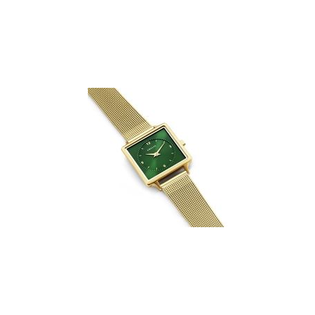 Montre AMALYS carré tout acier doré bracelet milanais fond vert Montre AMALYS carré tout acier doré bracelet milanais fond vert