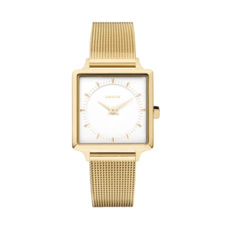 Montre AMALYS carré tout acier doré bracelet milanais