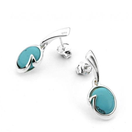 Boucles d'oreilles argent pendantes turquoise sertie Boucles d'oreilles argent pendantes turquoise sertie