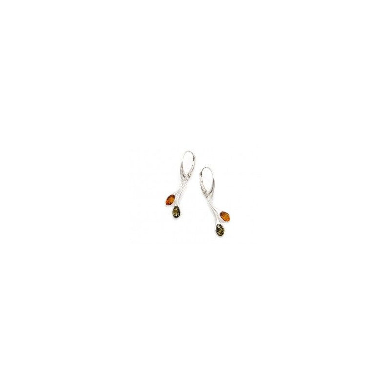 Boucles d'oreilles argent pendantes ambre bicolore