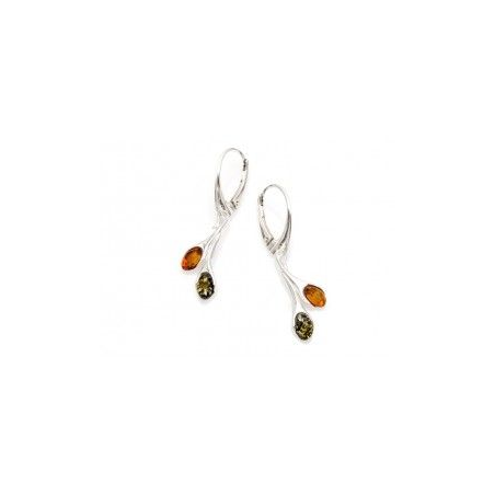 Boucles d'oreilles argent pendantes ambre bicolore Boucles d'oreilles argent pendantes ambre bicolore