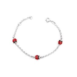 Bracelet argent enfant coccinelles laquées
