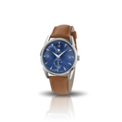 Montre LIP Himalaya cadran acier fond bleu bracelet cuir marron