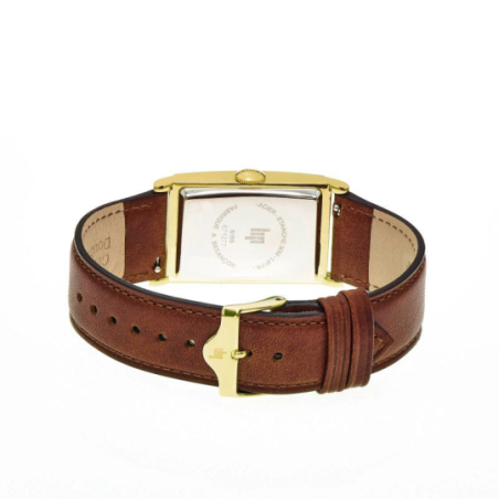 Montre LIP Churchill cadran rectangulaire acier doré bracelet cuir marron