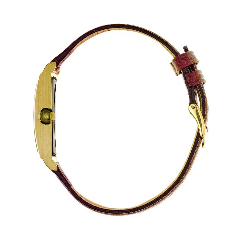 Montre LIP Churchill cadran rectangulaire acier doré bracelet cuir marron
