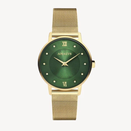 Montre AMALYS tout acier doré fond vert