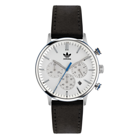 Montre ADIDAS fond blanc bracelet cuir noir
