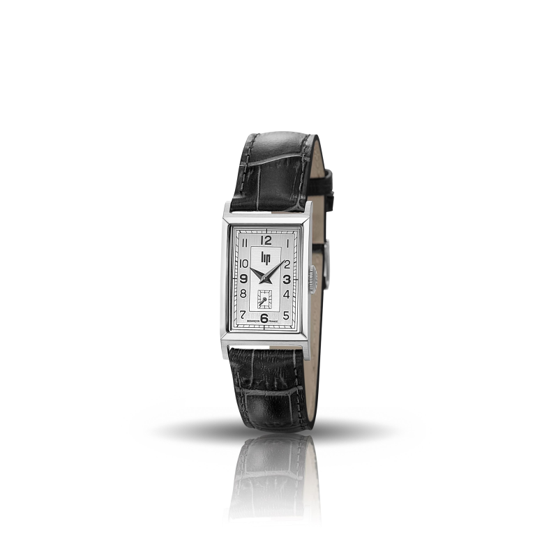 Montre LIP Churchill cadran rectangulaire acier bracelet cuir marron