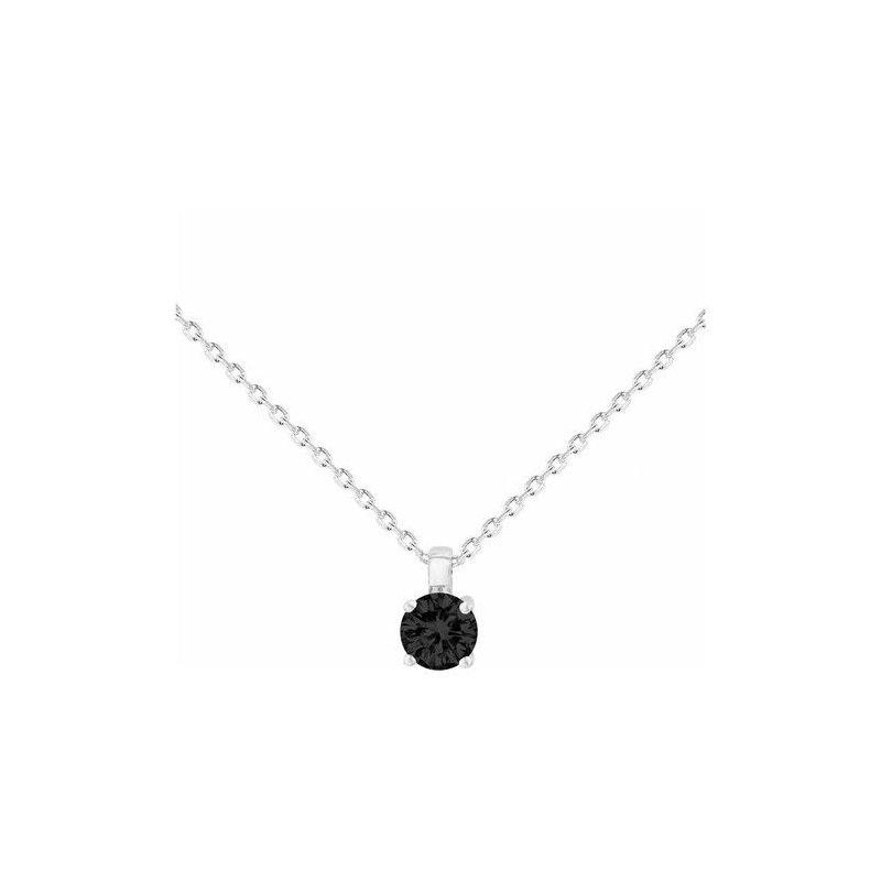 Collier argent oxyde noir solitaire