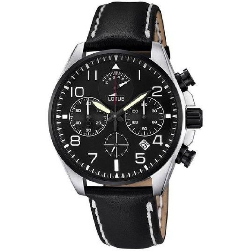 Montre chrono homme LOTUS bracelet cuir noir