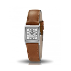 Montre LIP Churchill C18 boite carré acier bracelet cuir marron