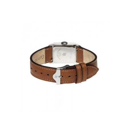 Montre LIP Churchill C18 boite carré acier bracelet cuir marron