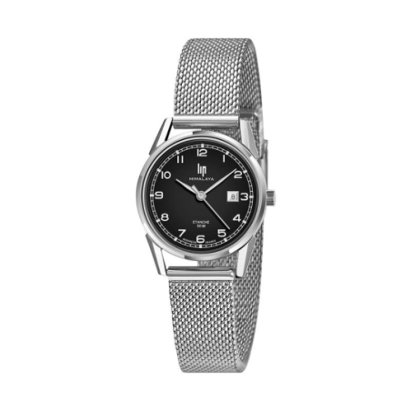 Montre LIP Himalaya tout acier fond noir bracelet milanais