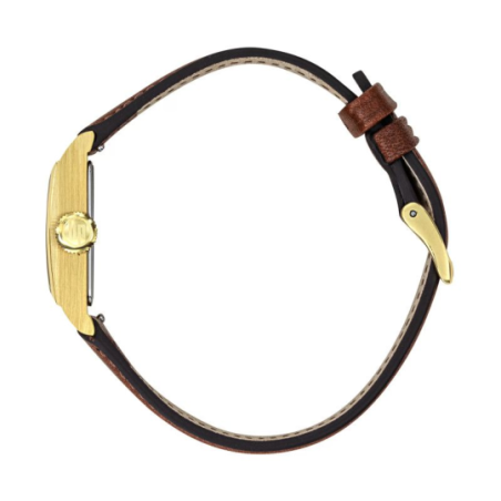 Montre LIP Churchill C18 boite carré acier doré bracelet cuir marron