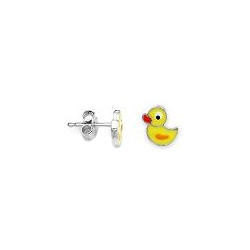 Boucles d'oreilles argent canard jaune laqué