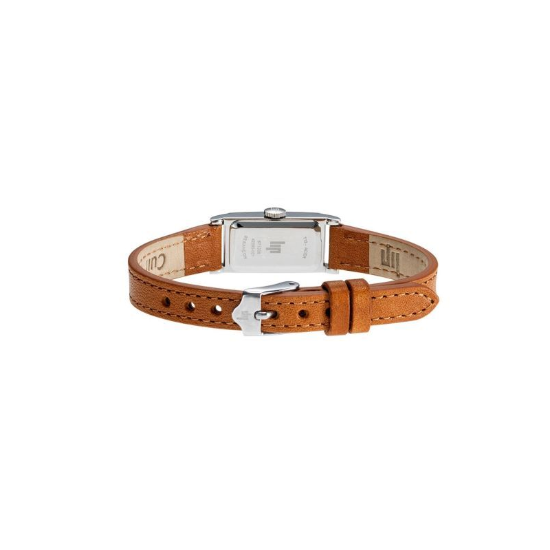 Montre LIP Churchill T13 cadran rectangulaire acier bracelet cuir marron