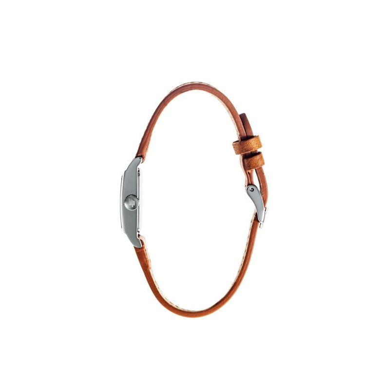 Montre LIP Churchill T13 cadran rectangulaire acier bracelet cuir marron