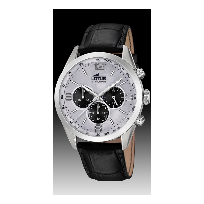 Montre chrono LOTUS acier bracelet cuir noir