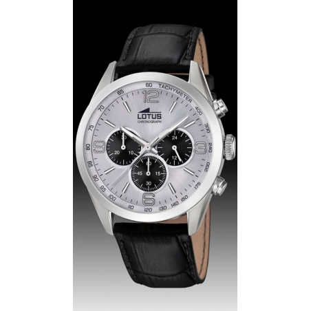 Montre chrono LOTUS acier bracelet cuir noir