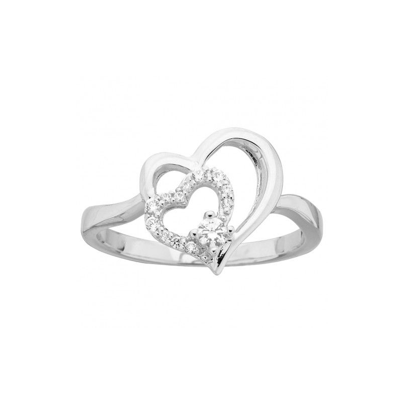 Bague argent double coeur oxydes