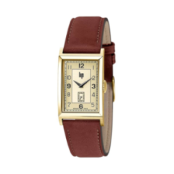 Montre LIP Churchill cadran rectangulaire acier doré bracelet cuir marron