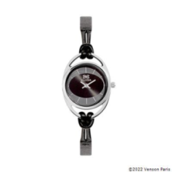 Montre CLYDA acier fond et bracelet cuir noir