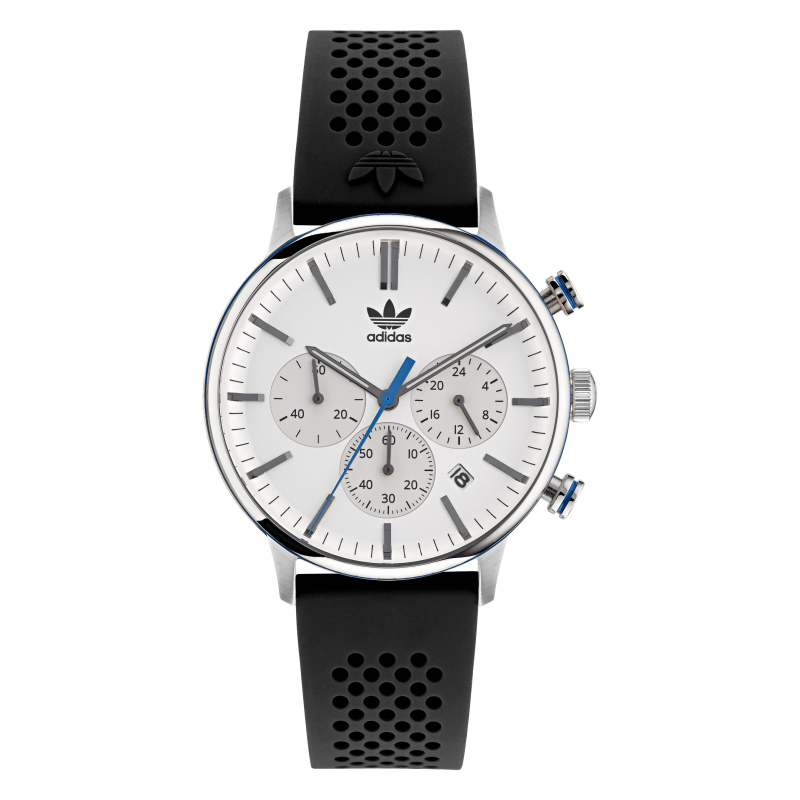 Montre ADIDAS fond blanc bracelet silicone noir
