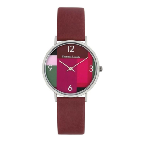 Montre CHRISTIAN LACROIX fond coloré bracelet cuir bordeau