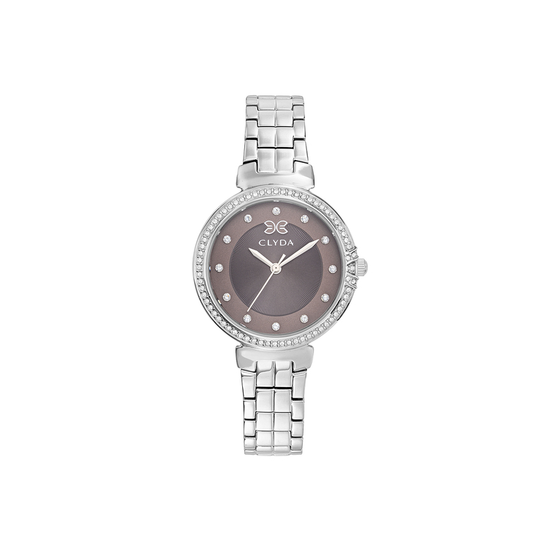 Montre CLYDA tout acier fond marron